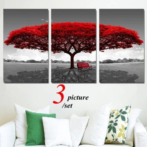 3 Panels Abstract Red Tree Oil Paintings Print On Canvas Posters And Prints Landscape Wall Art Pictures Home Wall Decor No Frame
