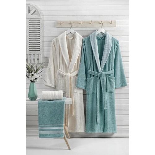 Robe Set Bathrobe Set Cream Greeen Women Man Bathroom 100% Cotton 4 pcs Bath Towel Warm War Autumn Winter Nightgown Casual