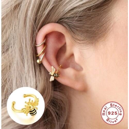 Aide 925 Sterling Silver Bee Ear Cuffs For Women Girls Gift Clip Earrings Without Piercing 18K Gold Jewelry Aretes De Mujer