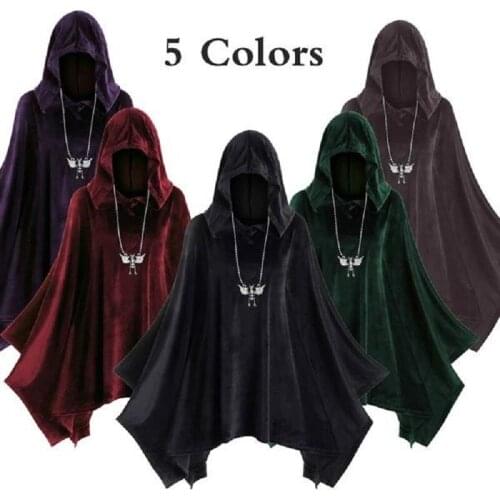 Adult Halloween Velvet Cloak Cape Hooded Medieval Costume Witch Wicca Vampire UK