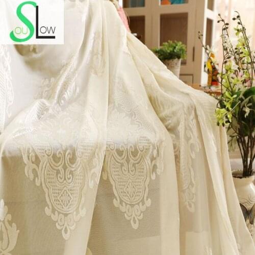 Slow Soul White Transparent Velvet Curtain French Window Europe Floral Tulle Curtains For Living Room Kitchen Bedroom And Sheer
