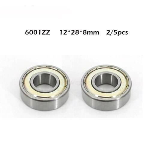 Free Shipping 2/5PCS 6001ZZ Double Shielded Deep Groove Ball Bearings 6001zz 12mm x 28mm x 8mm