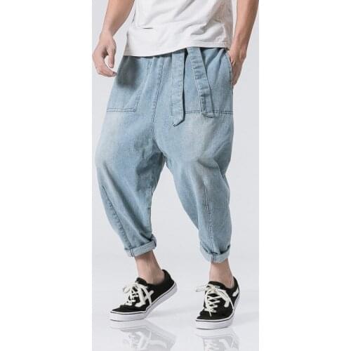 2020 New Men Hip Hop Baggy Harem Pants Drop Crotch Denim Trousers Male Ladies Jeans Belted Loose Large Size 5XL Cowboy Pantalon