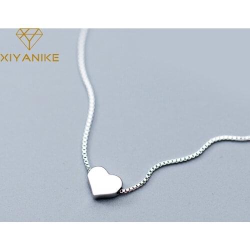 XIYANIKE 925 Sterling Silver Korean Cute Simple Heart Pendant Necklace Trendy Elegant Short Clavicle Chain Jewelry for Women
