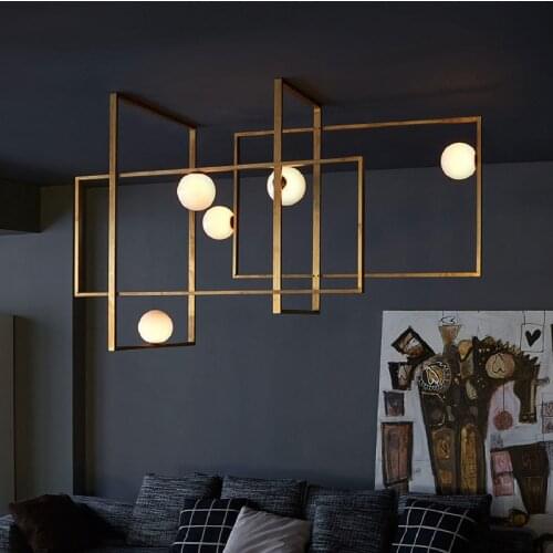 World Cup sale Modern brass MONDRIAN GLASS CEILING LAMP By VeniceM lampe LED Lampadario iluminaria light for living dining room