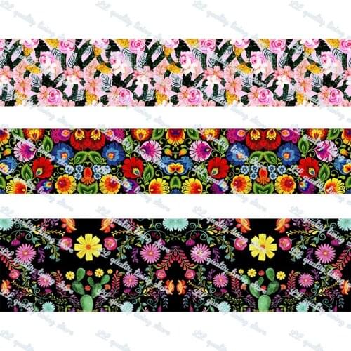 Flowers pattern grosgrain printed halloween ribbon 50 yards a set DIY Art Handmade Materials Ribbons and diy bows tape
