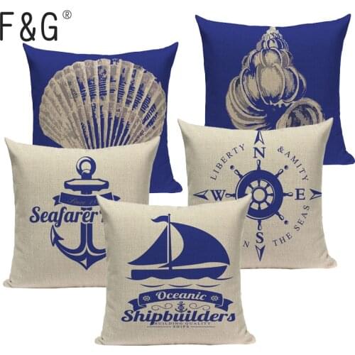 Decorative Nordic Linen Shell Navy Anchor Bedding cushion cover 45Cmx45Cm Square Howseware car-covers Printing Pillow Cover