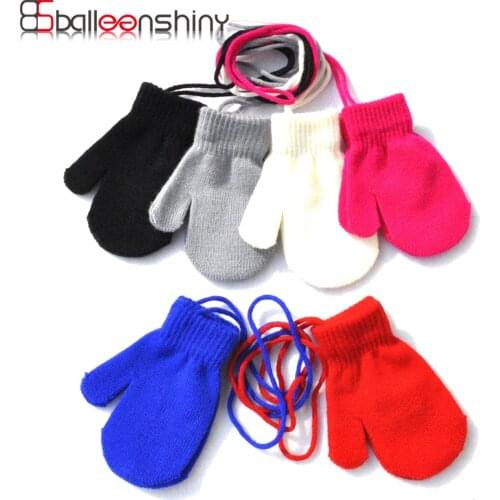 Children Gloves Winter Hanging Neck Knitted Soft Gloves For 1-4years Baby Kindergarten Kid Mittens Boys And Girls Soild Color
