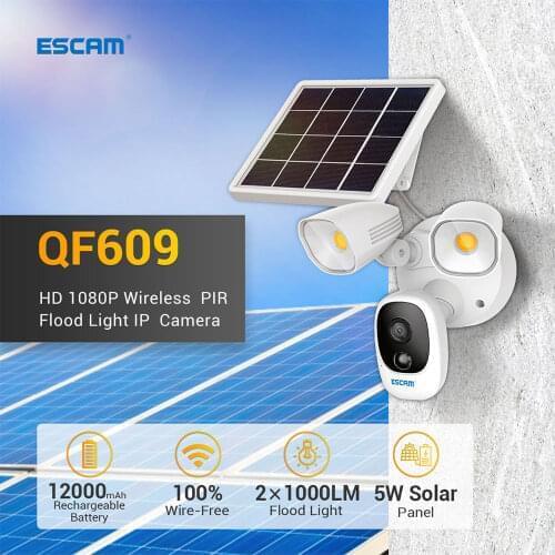 ESCAM QF609 2MP 1080P Solar Power Courtyard Lamp IP Camera Outdoor Water-Proof Home Security Monitor Battery WIFI Camera