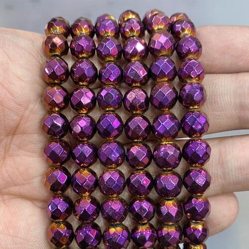 Smooth Natural Stone Beads Faceted Purple Hematite Loose Beads For Jewelry Making DIY Bracelet Accessories 15'' 2/3/4/6/8/10mm