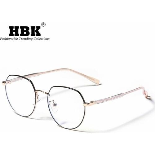 HBK Fashionable Glasses Gold Frame For Women Vintage Blue Light Gaming Computer Men Spectacle Round Optical Eyewear