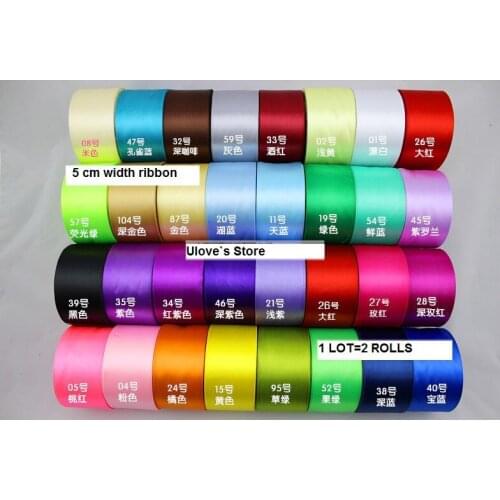 HOT!Free shipping 5cm solid color satin ribbons gift packing wedding decoration 22Meter/ roll/2 roll/Lot HOHO