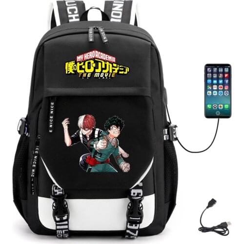 Anime My Hero Academia USB Canvas Teenger Fabric Casual Packsack Unisex Backpack Schoolbag Student High Quality Laptop Bag