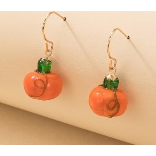 HuangTang Halloween Pumpkin Drop Dangle Earrings for Women Cute Enamel Geometric Earrings Festival Jewelry Party Gift Brincos