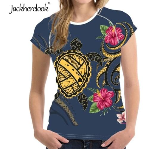 Jackherelook Polynesian Samoan Turtle Hibisucs Brand Design O-neck T Shirt Womens Clothing Short Sleeved Tops Fashion Female Tee