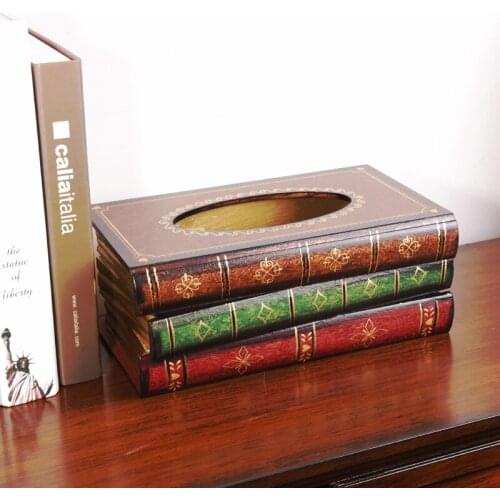 Creative Book Wood Tissue Box European Paper Towel Pumping Tray Napkin, Book Tissue Box, 25*14*10CM