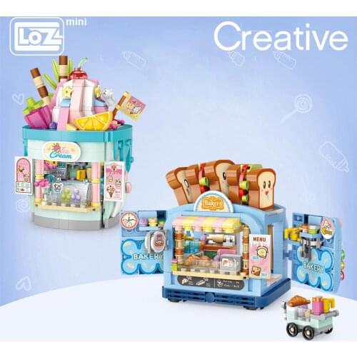 LOZ Mini Block Ice Cream Shop Amusement Park Series Toast Shop Street View Store Model Small Particle Building Blocks