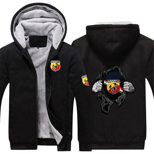 Hoodies Men Abarth Scorpion Logo Print Jacket Casual Winter Thicken Warm Fleece cotton Zipper Raglan Coat Male Tracksuit