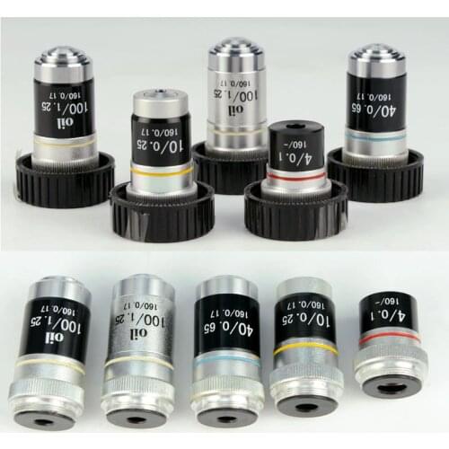 A Set Biological Microscope Objective Lens 4X 10X 40X 100X