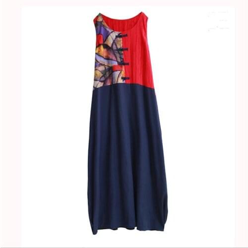 Spring summer Chinese style sleeveless Robe artistic temperament long Dress Traditional Leisure cotton linen vest dress