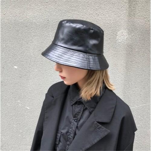 2021 New Autumn Winter Bucket Hat Faux Leather Bucket Cap Mens And Womens Fashion Panama PU Fisherman Hat
