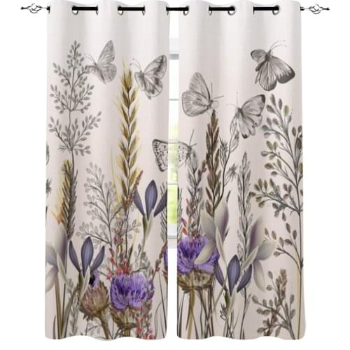 Field Flowers and Butterflies Vintage Style Window Curtains for Living Room Kitchen Bedroom Drapes Home Decor Backdrop Curtain