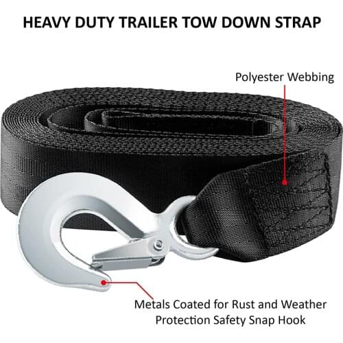 CarBole Trailer Winch Strap 2" x 20' with Safety Snap Hook 10000 lbs Black Boat Winch Strap with Hook