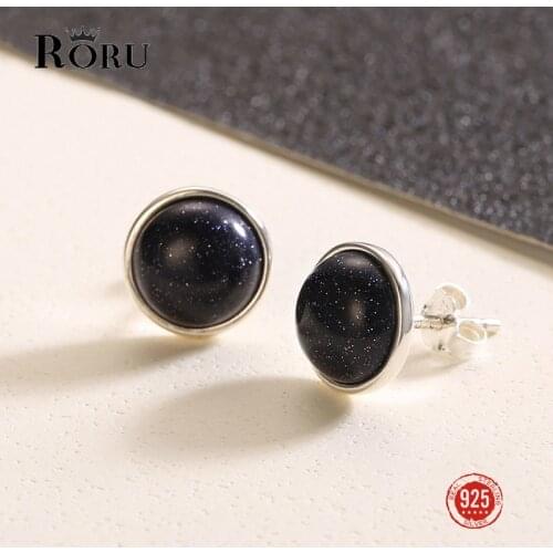 925 Sterling Silver Earrings Black With Stones Aventurin Fashion Jewelry Stud Earring Party For Women Korea Stud Earings