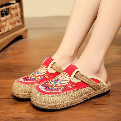 YourSeason Summer Women Slides Embroider Hemps Slippers 2020 New Flat With Leisure Ladies Retro National Style Linen Shoes