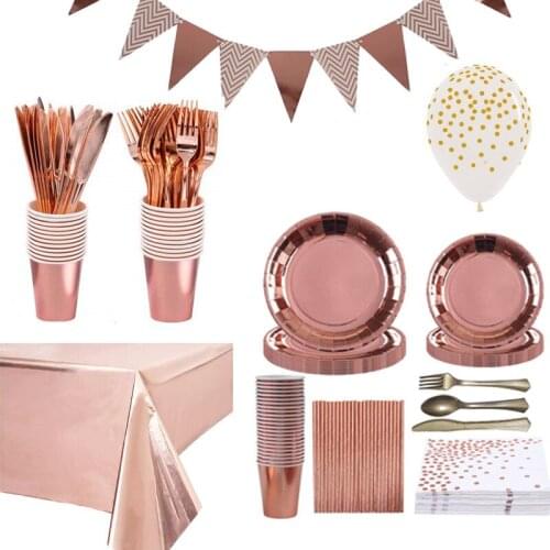 Birthday Party Decorations Rose Gold Cake Stand Adult Birthday Party Tablecoth Napkins Anniversaire Wedding Decor Party Supplies