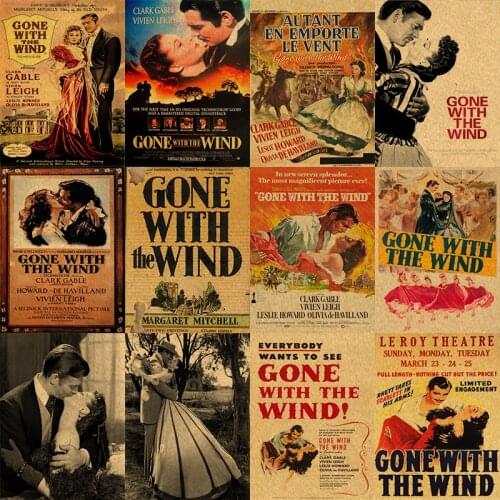 Gone with the Wind Vintage Kraft Paper Movie Poster Home Decoration Wall Decals Art Removable Classic Retro Poster Wall Stickers