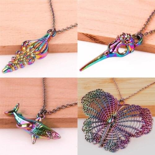 1Pc Punk Style Sea Shark Conch Shell Pendant Chain Necklaces Finding ButterflyAnimal Choker Gift For Women Men Jewelry