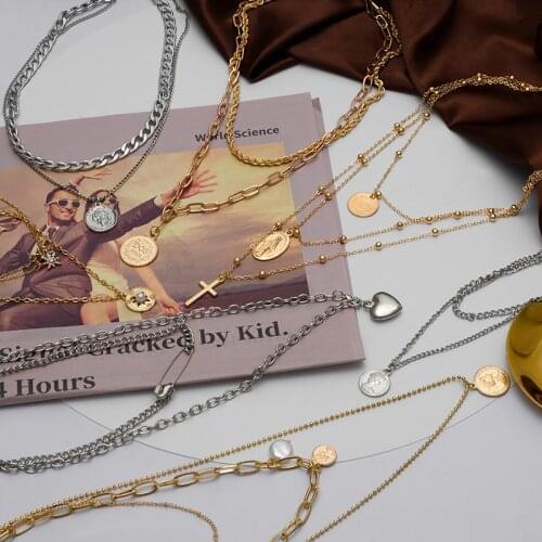 2021 Fashion Gold Chain Choker Necklace for Women Vintage Punk Metal Multi-layer Lock Chain Necklace Trend Female Party Jewelry