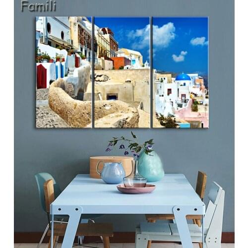 3 Piece Hot Sell Modern Wall Painting Art Picture Paint on Canvas Prints The classic beauty of the Greek island of Santorini