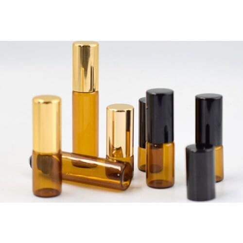 5Pcs 1ml/2ml/3ml Amber Roll On Glass Bottles Roller Ball for Perfume Essential Oil Vials Mini Roller Bottle