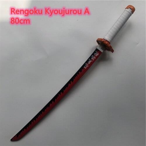 80cm Kimetsu no Yaiba Sword Weapon Demon Slayer Rengoku Kyoujurou Cosplay Sword 1:1 Anime Ninja Knife wood toy