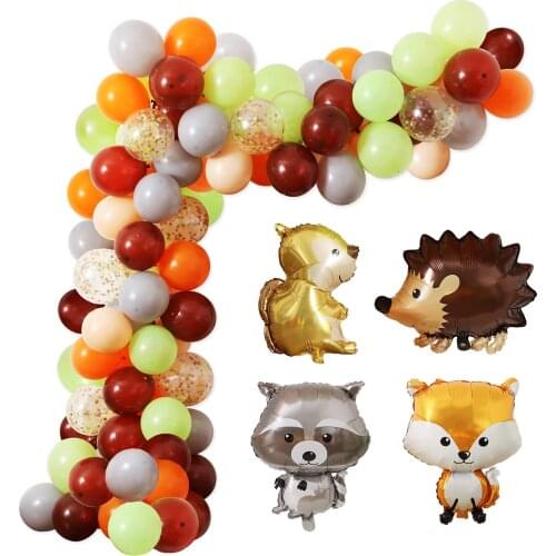 87PCS Animal Balloons Garland Kit Raccoon Hedgehog Squirrel Fox Zoo Theme Party Supplies Favors Kids Boys Baby Shower Decoration