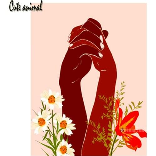 Diy Diamond Painting Abstract holding hands lovers flower 5D diamond mosaic full drill round diamond embroidery cross stitch