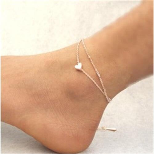 Barefoot anklets love hearts love multi layering rose gold Sandals Foot Jewelry Beach Dancing Wedding Ankle Bracelet Chain