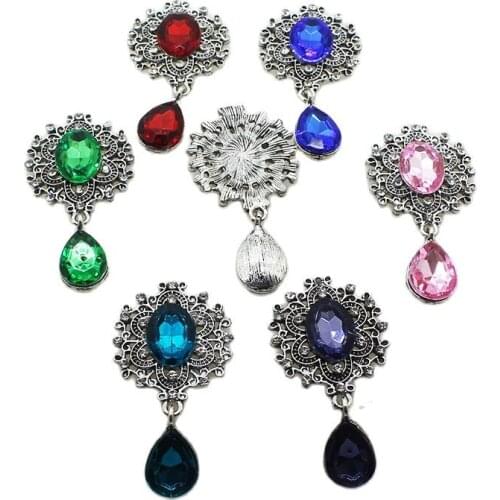 New style 10Pcs retro alloy rhinestone flat back brooch 46*25MM DIY webbing clothing accessories wedding decoration making