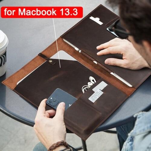 Mac Pro 13 Case for Apple Macbook Air 13.3 inch Tablet Pouch Cowhide Leather Sleeve Card Holder Case Bags Binder Notebook Pack