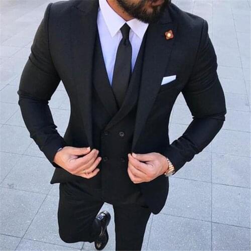 Black Mens Suits Formal Wedding Groom Tuxedos Jacket Vest Pants 3 Pieces Set Suits For Men Business Slim Fit Mens Casual Costume