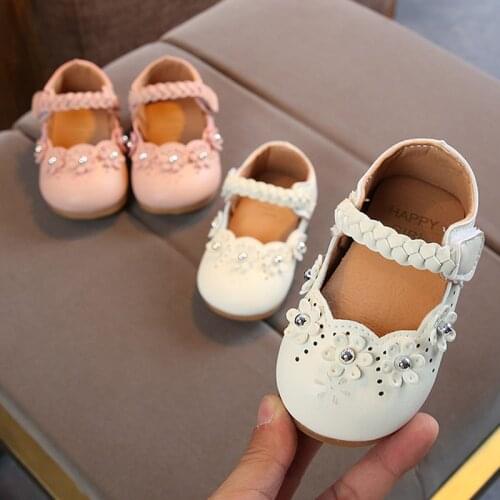 Spring New Style Flowers Girls Shoes Mary Janes Kids Shoes Toddlers Princess Shoes Baby Girl Flats For Children White