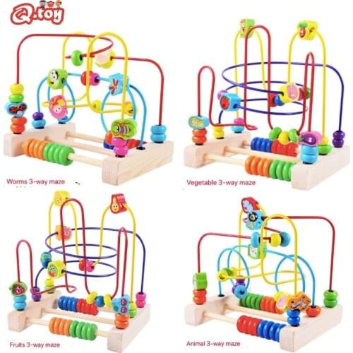 Wooden Fruits Insect Beads Maze Roller Coaster puzzle toy coaster abacus math-toy Montessori Beads-wire-maze christams kids gift