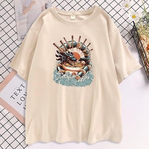 Ukiyo E Style Sushi Ramen Dragon Womens T-Shirt Hip Hop Casual Tshirts 2021 Harajuku Trendy T Shirts Summer Tees Women 2021