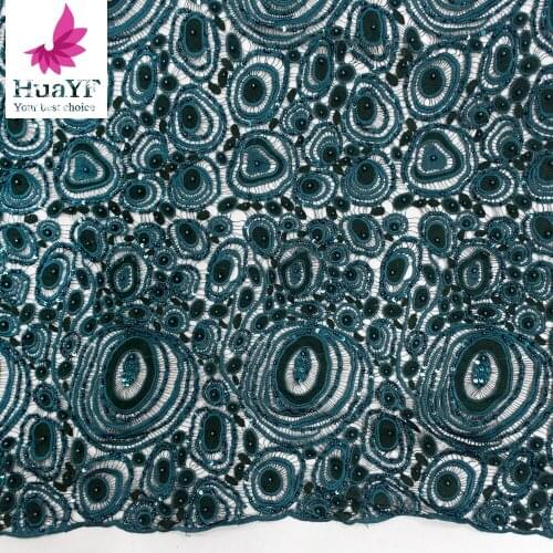 Hot Sale African Green Unique 3d Guipure Beaded Sequence Embroidery Lace For Show HY1362-5