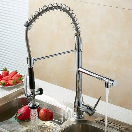 Chrome Brass High Arch Kitchen Sink Faucet Pull Out Spray Single Handle Swivel Spout Vessel Mixer Taps Kitchen Faucets