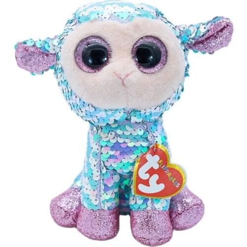 New 6" 15cm Ty Big Eyes Flippables Animal Tulip the Lamb Color Changing Sequins Collection Sheep Doll Childrens Birthday Gift