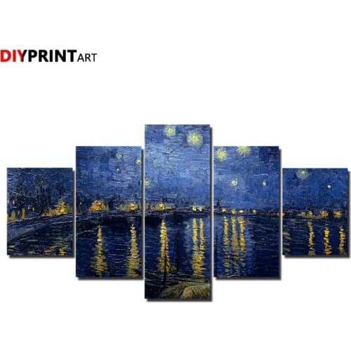 Vincent Van Gogh Blue Water Artistic Painting 5 Panels Modern Wall Art Paintings for Living Room Wall A1091