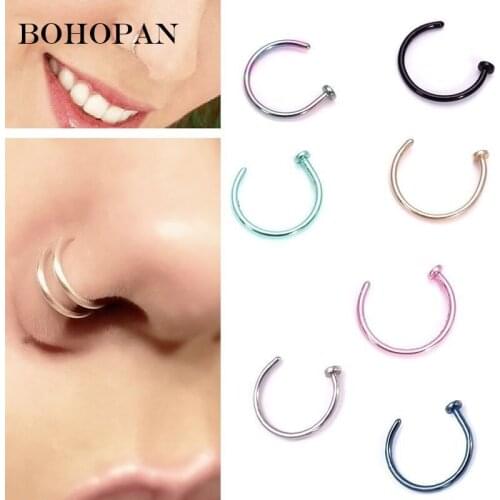 5 pcs Free Shipping Body Nose Lip Rings Women Men 8 Color Open Nose Ring Adjustable Size Fashion Simple Round Body Jewelry 2019